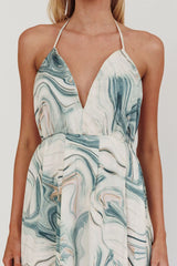 Snooze Marble Print Backless Maxi Dress Teal