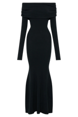 Georgiana Off Shoulder Knit Midi Dress - Black