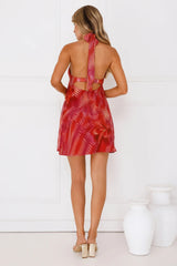 Palms At Dusk Halter Mini Dress Orange