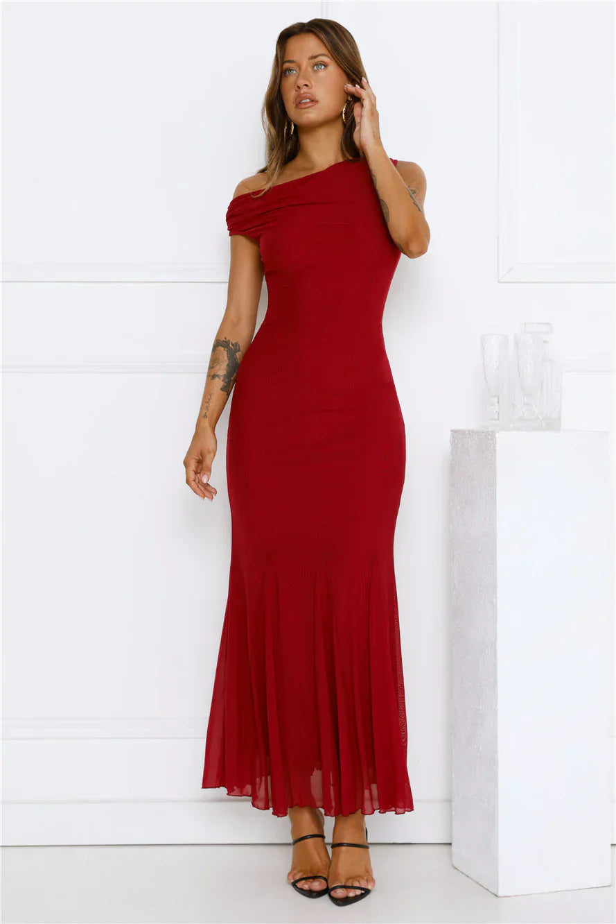 Moonlit Mischief Mesh Maxi Dress Wine