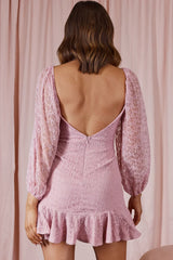 Halley Balloon Sleeve Frill Bust Flounce Hem Lace Dress Blush