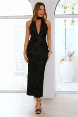 Shallow Love Halter Maxi Dress Black
