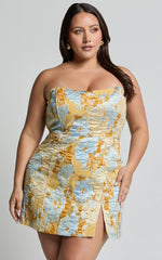 Brailey Mini Dress Strapless Dress in Blue Jacquard